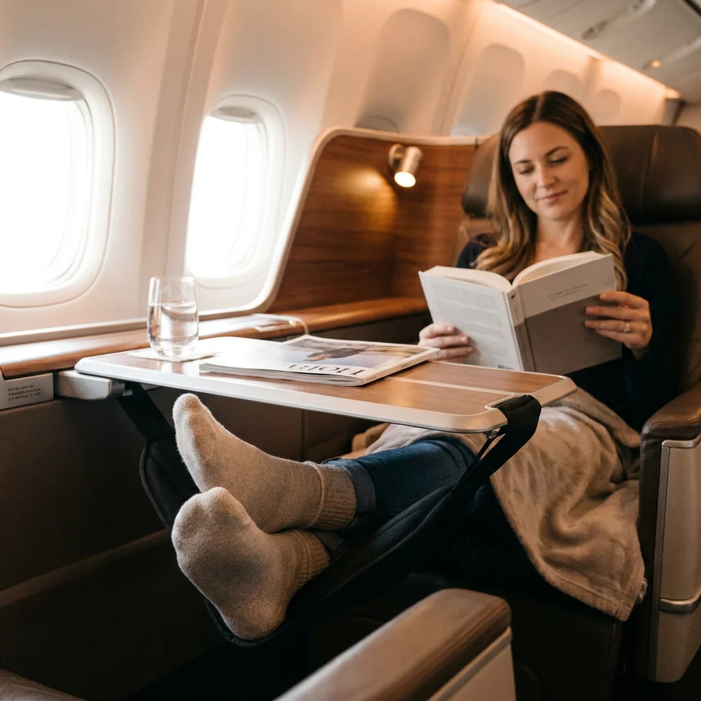 Ergonomic Airplane Foot Hammock - Portable Travel Footrest