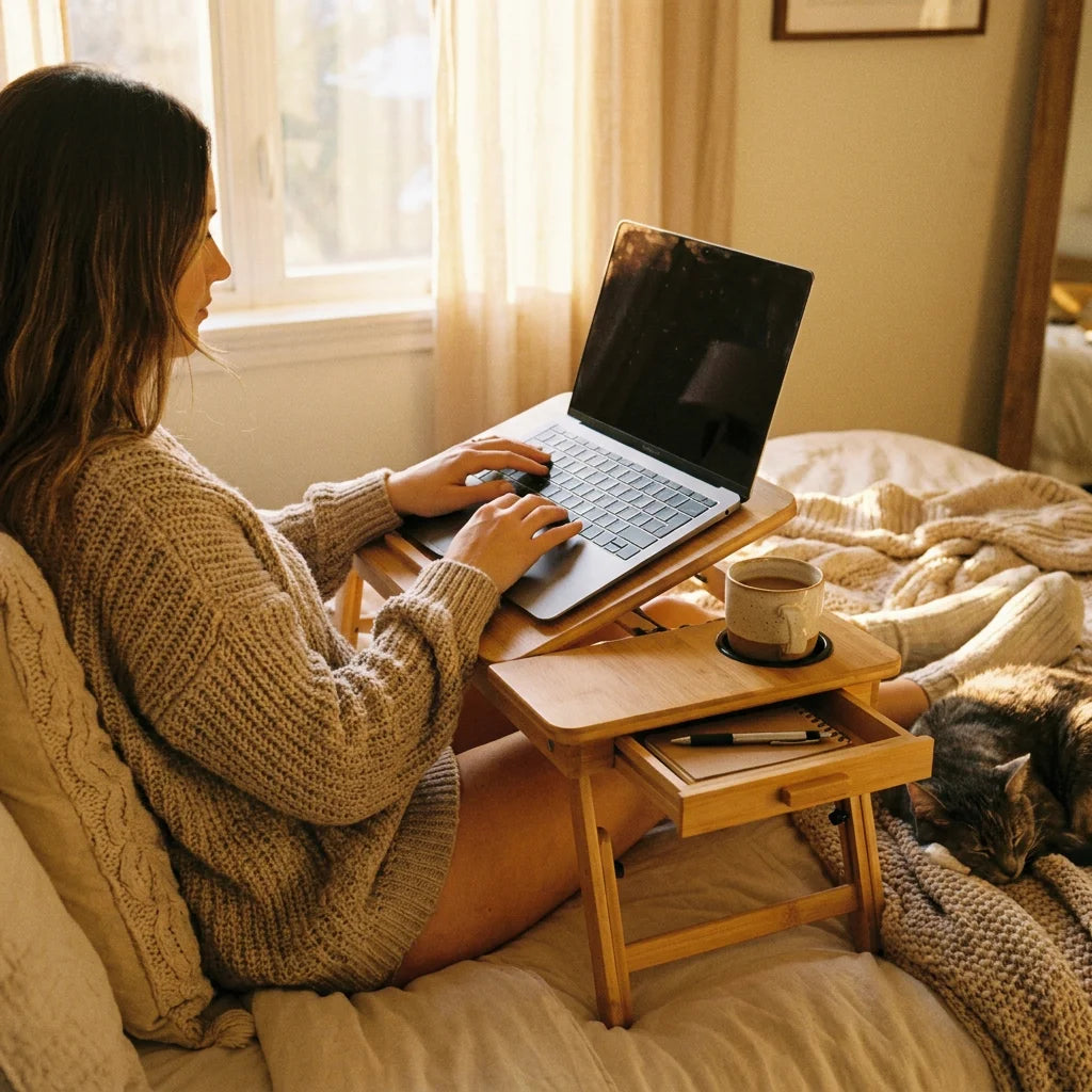 Foldable Ergonomic Lap Desk with Storage Drawer