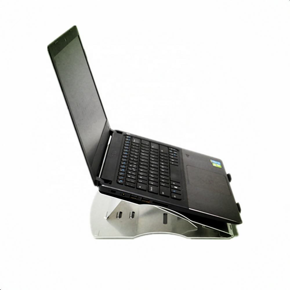 Side view of adjustable aluminum laptop stand ergonomic tilt angles