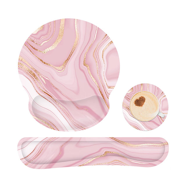 3-in-1 Ergonomic Pink Marble Keyboard Wrist Rest & Mouse Pad Set